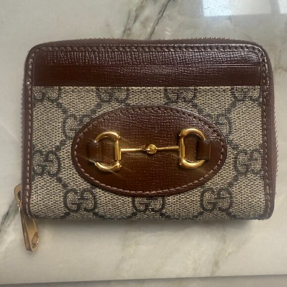 Gucci Handbags - GUCCI GG Supreme Horsebit 1955 Card Case Wallet Beige Brown